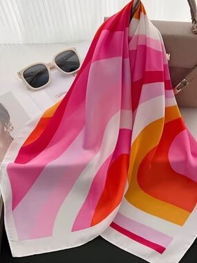 Vibrant Pink & Orange Abstract Silk Scarf